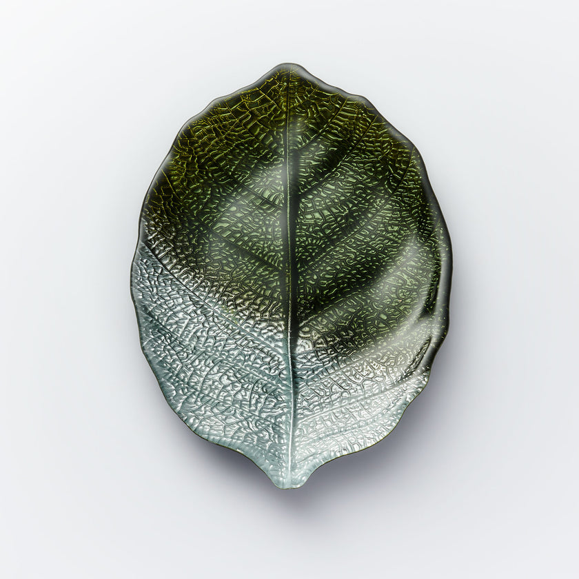 Glass Plate - Leaf Design - Green & Silver