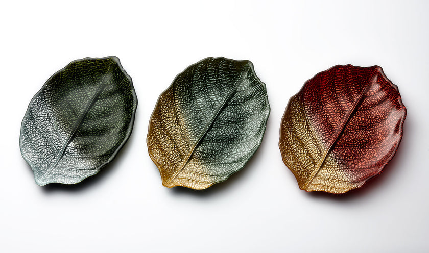 Glass Plate - Leaf Design - Brown & Gold