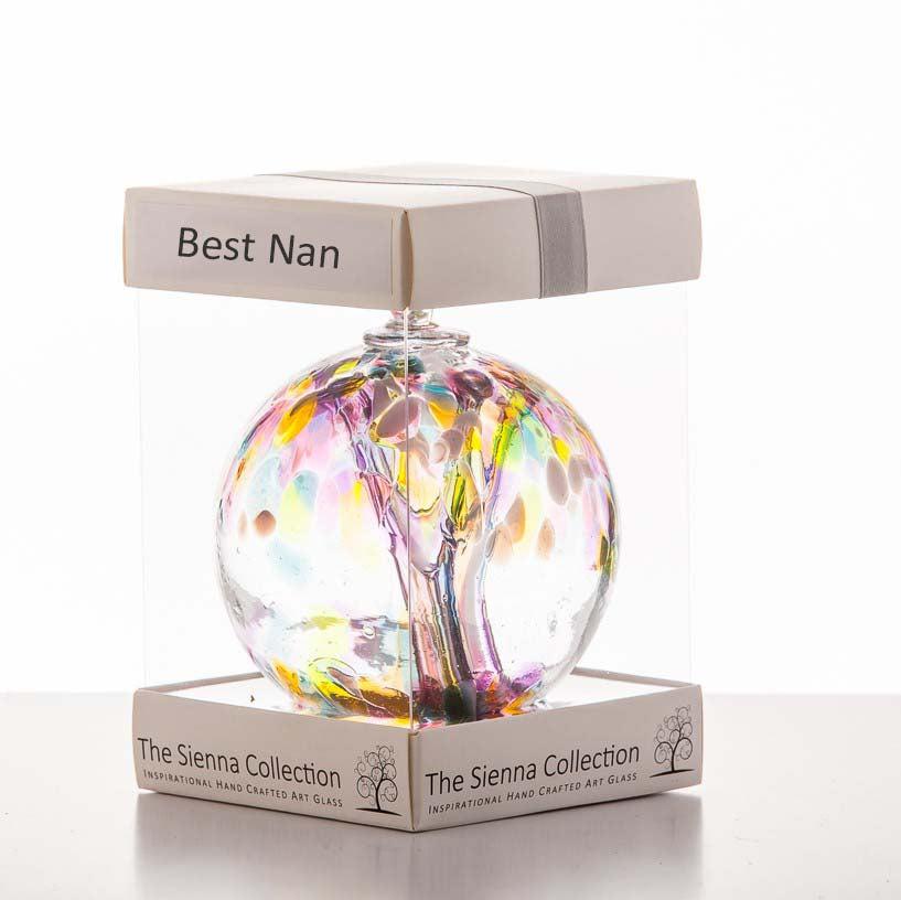 10cm Spirit Ball - Best Nan - Multicoloured Pink - Aspire Art Glass