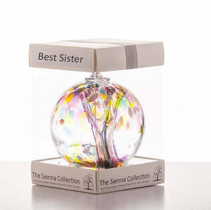10cm Spirit Ball - Best Sister - Multicoloured Pink - Aspire Art Glass