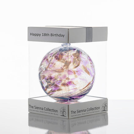 10cm Friendship Ball - Happy 18th Birthday - Aspire Art Glass