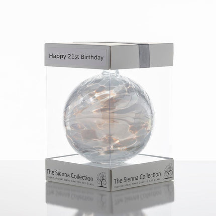 10cm Friendship Ball - Happy 21st Birthday - Aspire Art Glass