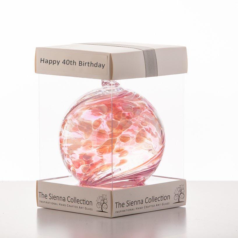10cm Friendship Ball - Happy 40th Birthday - Aspire Art Glass