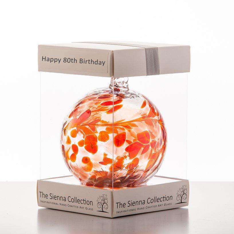 10cm Friendship Ball - Happy 80th Birthday - Aspire Art Glass