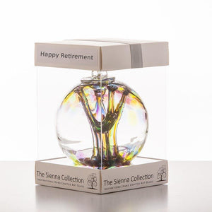 10cm Spirit Ball - Happy Retirement - Purple, Green & Blue - Aspire Art Glass